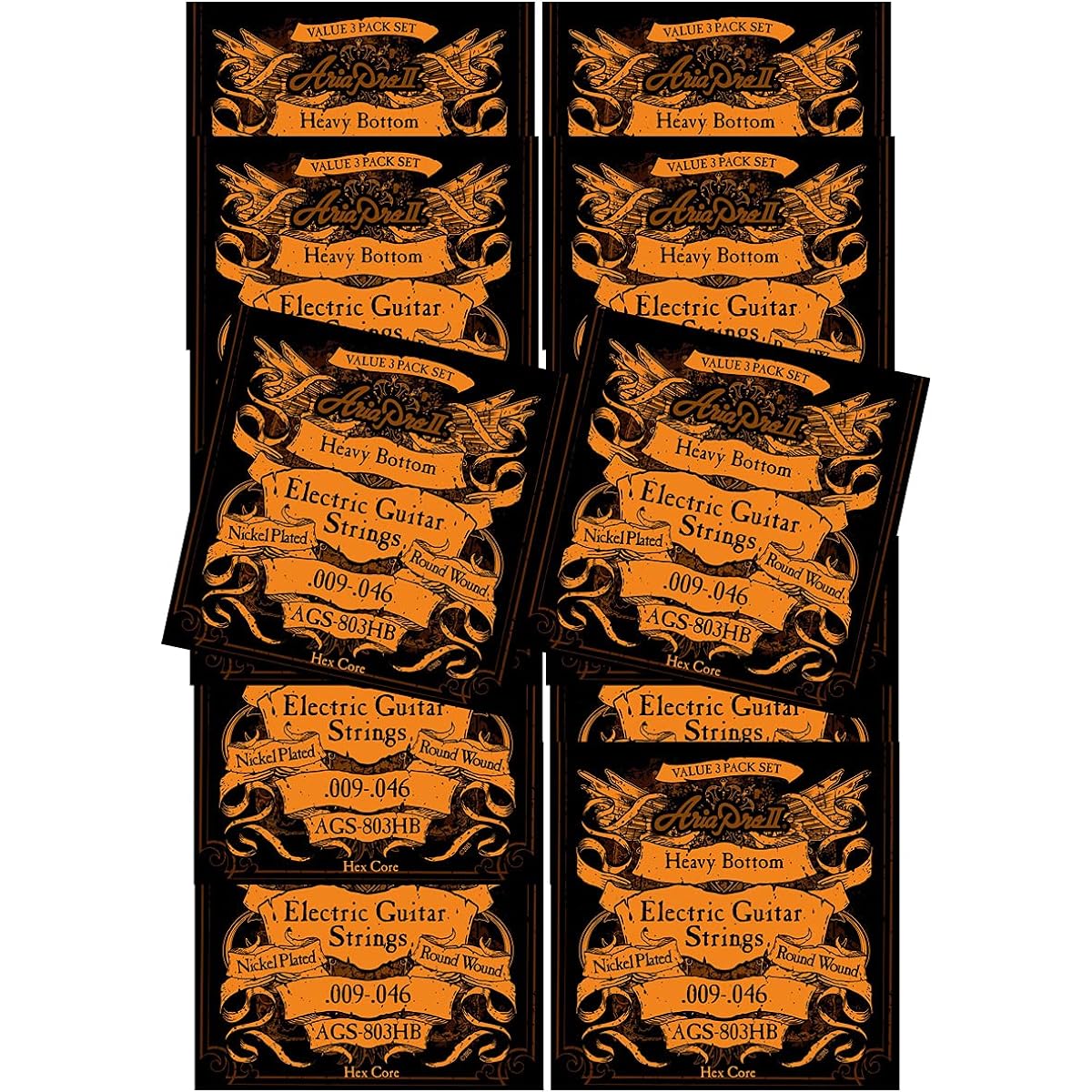 AriaPro II Electric Guitar Strings 3 Set Pack AriaProII AGS-803 (AGS-803HB Heavy Bottom, 12 Sets)