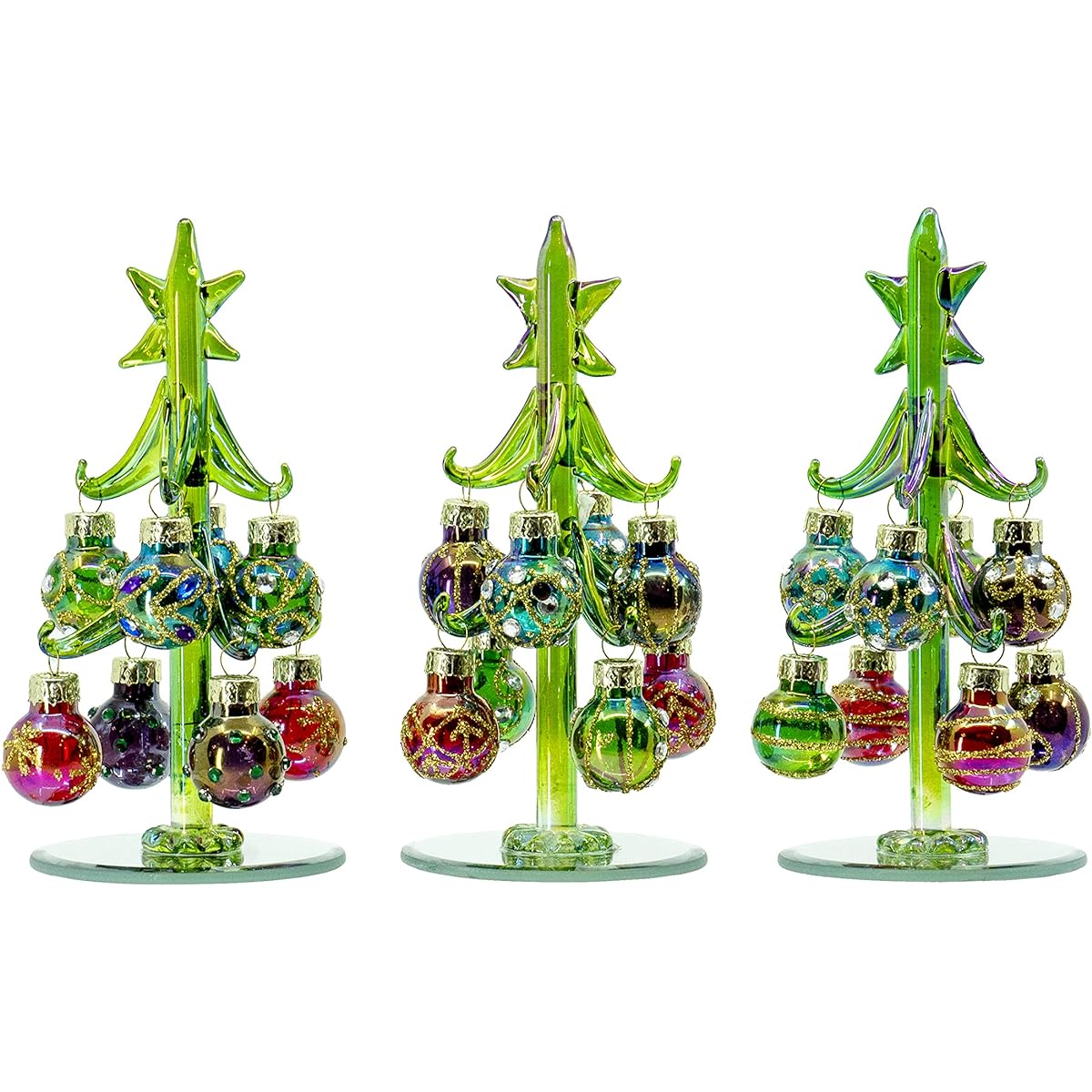 Red Co. 5" Glass Christmas Tree Tabletop Display Decoration, Assorted Ball Ornaments, Holiday Season Decorations, Set of 3
