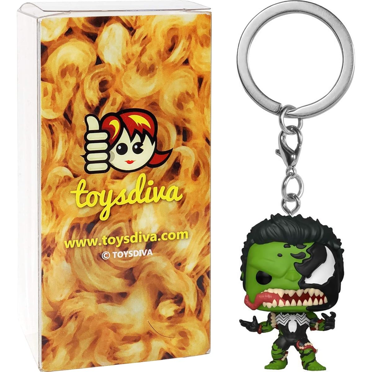 Venomized Hul k: Fun ko Pocket P o p! Minifigure Keychain Bundle with 1 Compatible "ToysDiva" Graphic Protector (46461 - B), Green, Small