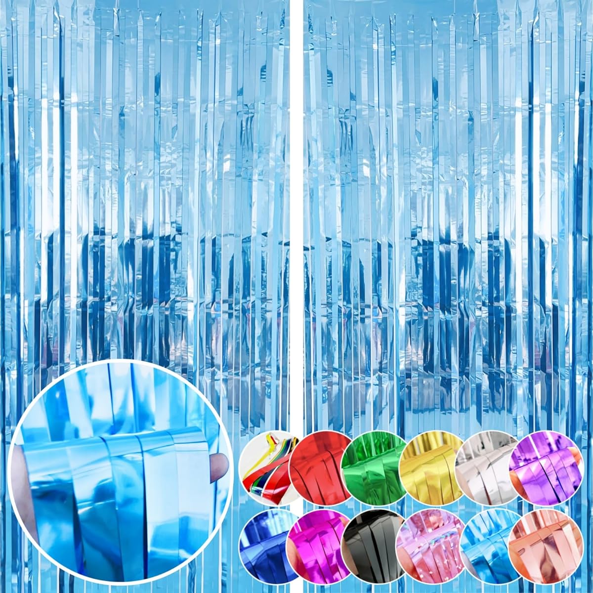 Foil Fringe Curtains for Party Decorations (Light Blue)