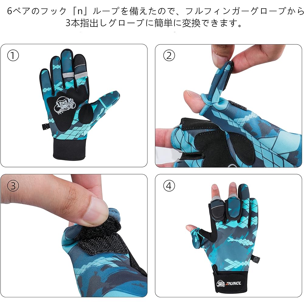 RUNCL Fishing Gloves, Fishing Gloves, 3 Fingers, Outdoor Gloves, Improved Version, Compatible with Smartphones, Anti-Slip, Fishing Gloves, Unisex, Bicycle, Cycling Gloves, Bike, Climbing, Trekking, Camping, Sea Fishing, River Fishing S-XXL
