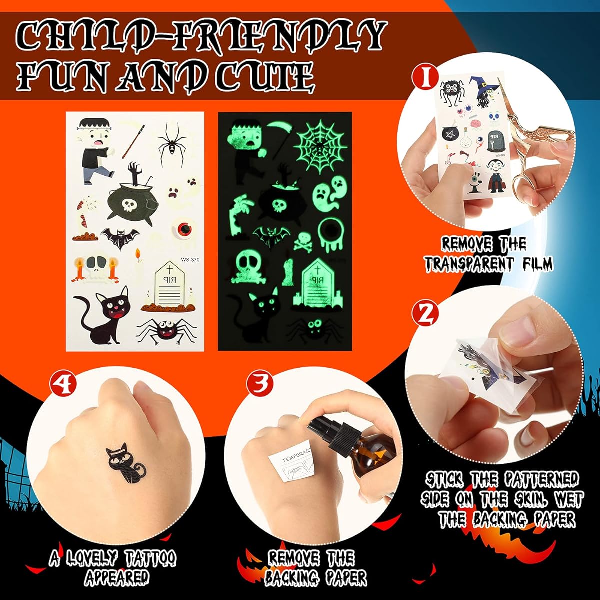86 Pieces Halloween Light Up LED Necklaces Wristbands Slap Bracelets LED Flashing Rings Luminous Temporary Tattoos Glow in the Dark Party Supplies Halloween Treats Candy Bag Stuffers