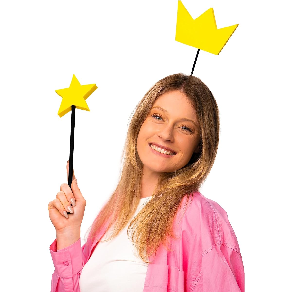 Cosplaya Fairy Wand and Crown Set Gold Accessories for Kids Adults Girls Women Princess Star Headband