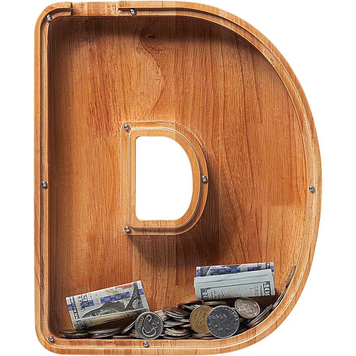Sulevalt 12" Extra Large Wooden Letter Money Box, Piggy Bank for Boys/Girls/Kids, Alphabet Money Box with Initial D, Birthday/Christmas for Kids