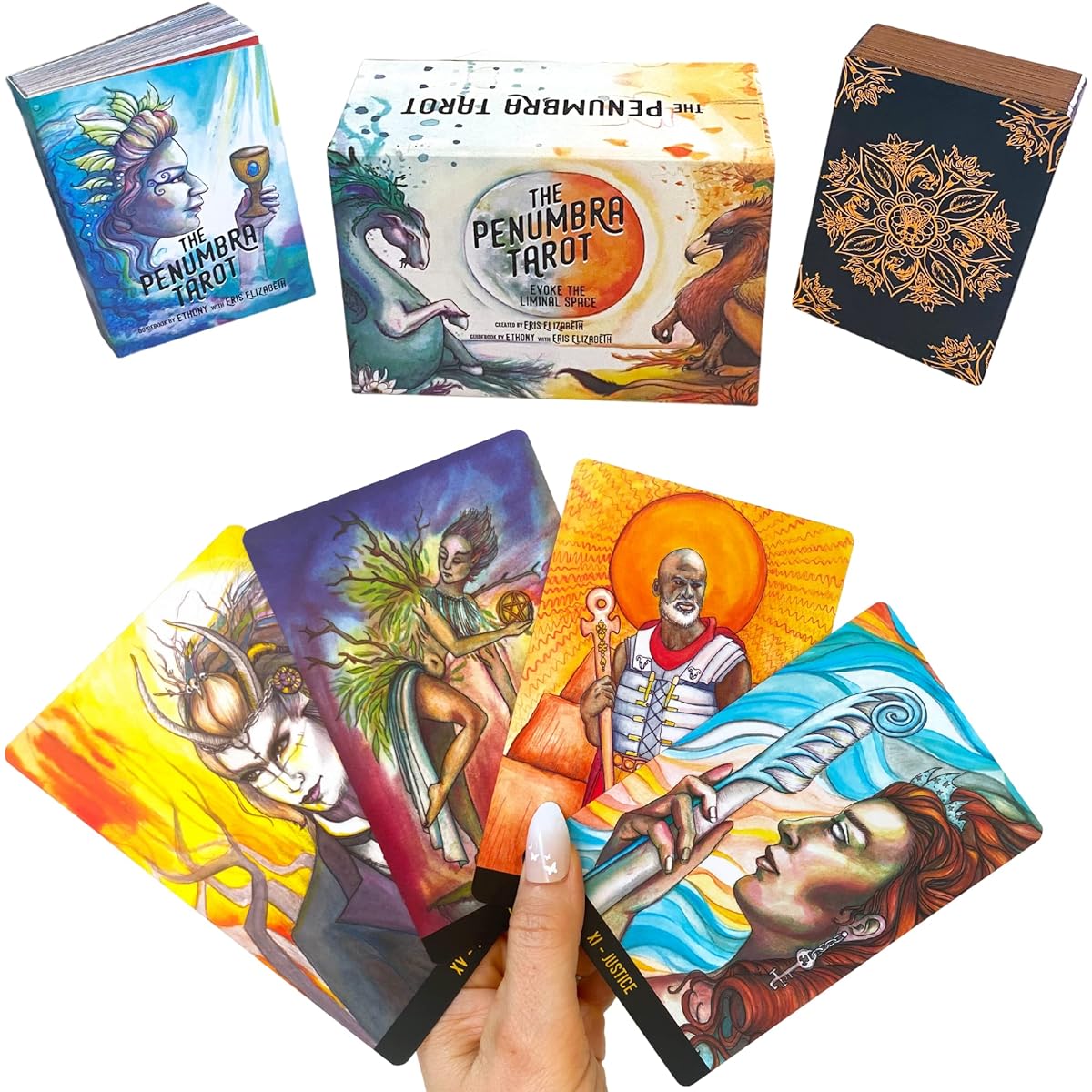 ETHONY Penumbra Tarot Card Deck with 78 Beautifully Illustrated Tarot Cards, Explore the Arcana of the Tarot, Keepsake Box, Deluxe Full-Color Guidebook, Gold Foil Stamped Back, and Gold Gilded Edges