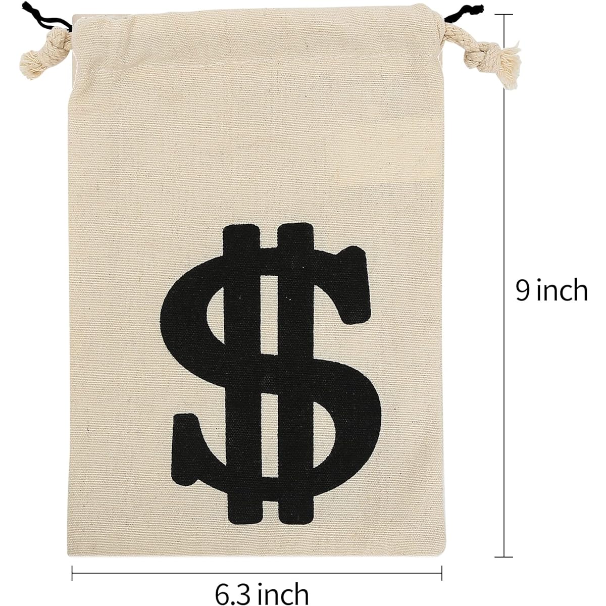 Eoocan 4 Pack Canvas Natural Money Bag Pouch with Drawstring Closure Toy Party Favor 6.3 x 9 Inch Money Bag Dollar Sign Bank Heist Pirate Cowboy Halloween Cosplay Theme Party