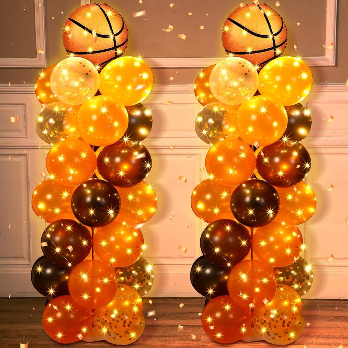 Tradder Floor Balloon Column Stand Kit with LED Lights, 120 Balloons, 6.75ft Tall Adjustable Balloon Tower Pillar for Birthday Party, Baby Shower, Wedding (Basketball Style)