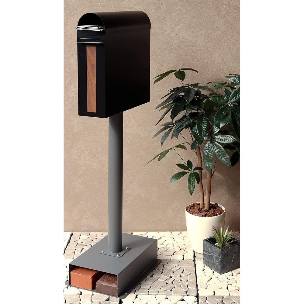 MOJYU Stand Post Spano Black SDM-025 Post Mail Box Stylish Mailbox Delivery Box Scandinavian Style with Lock Freestanding Stand High Type Entrance Home Use