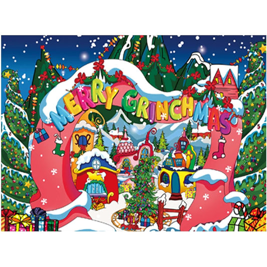 Allenjoy 96" x 72" Merry Grinchmas Christmas Backdrop for Kids Christmas Winter Snow Happy New Year Holiday First Birthday Baby Shower Party Supplies Decorations Banner Photo Booth Props Background