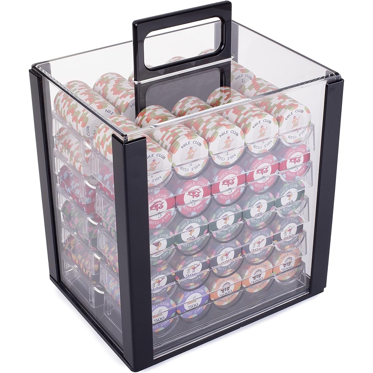 Brybelly 1,000 Carat Nile Club Poker Set - 10g Casino Grade Ceramic Chips with Acrylic Display Case for Casino Gaming