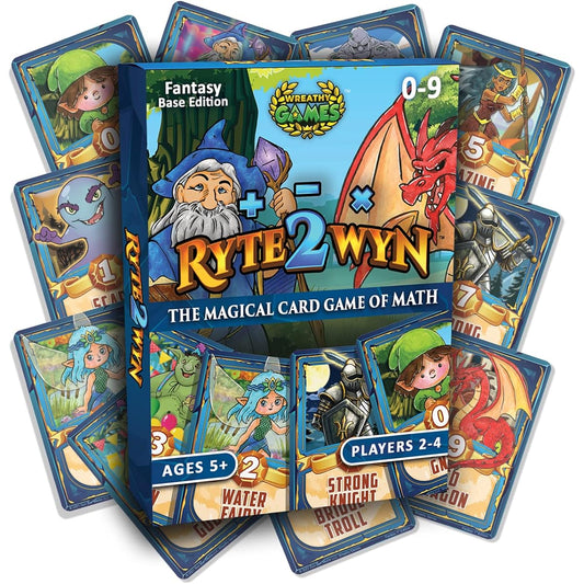 Ryte2Wyn - Math Magic Card Game - Practice all addition, subtraction and multiplication facts for ages 0-9 - Ages 5+ - Kindergarten, 1 year old, 2 year old, 3 year old, 4 year old, etc.