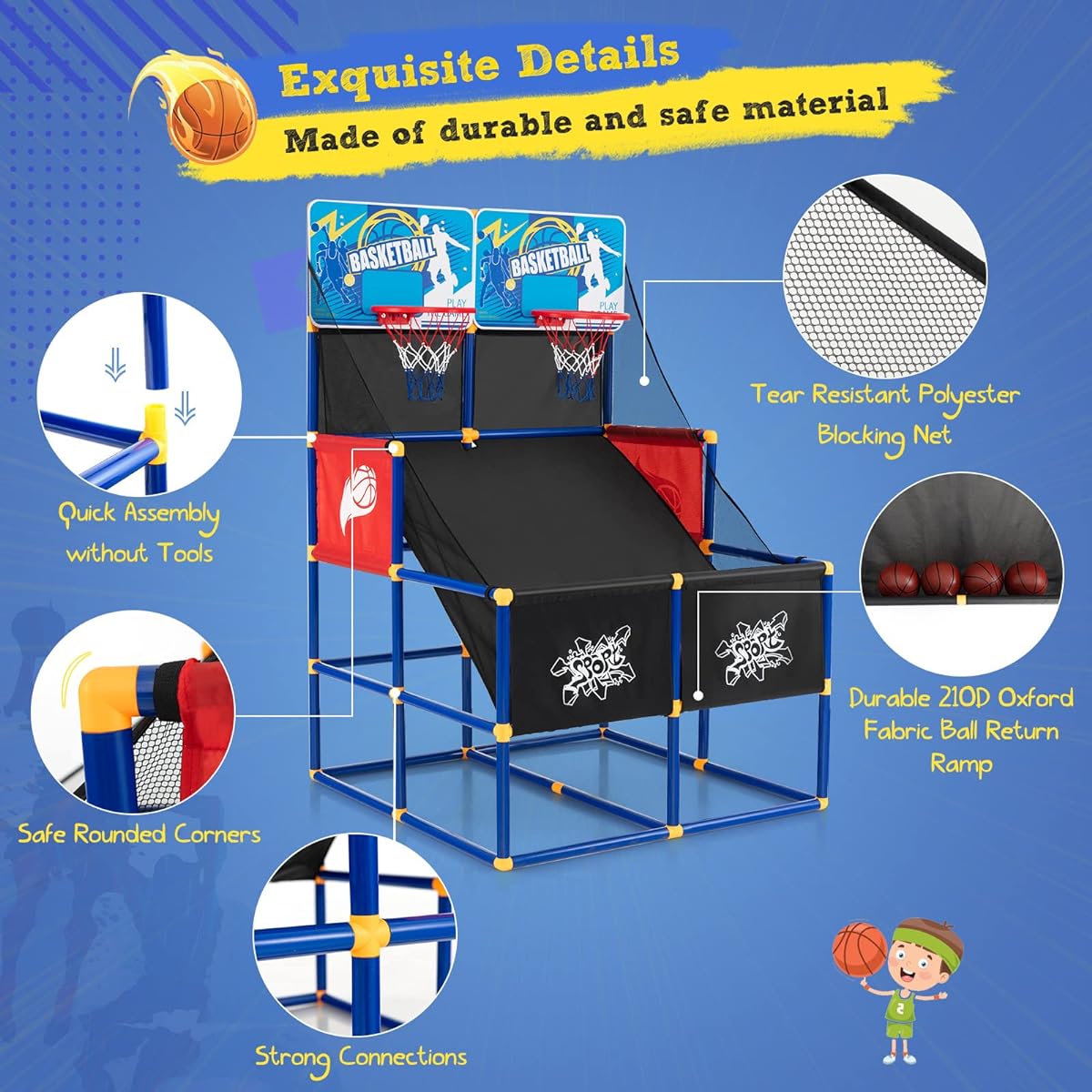 Giantex Arcade Basketball Hoop for Kids - Indoor Outdoor 2 Player Dual Shot Basketball Arcade Game with 4 Balls and Ball Pump, Great Gift for Boys and Girls, Ages 3+