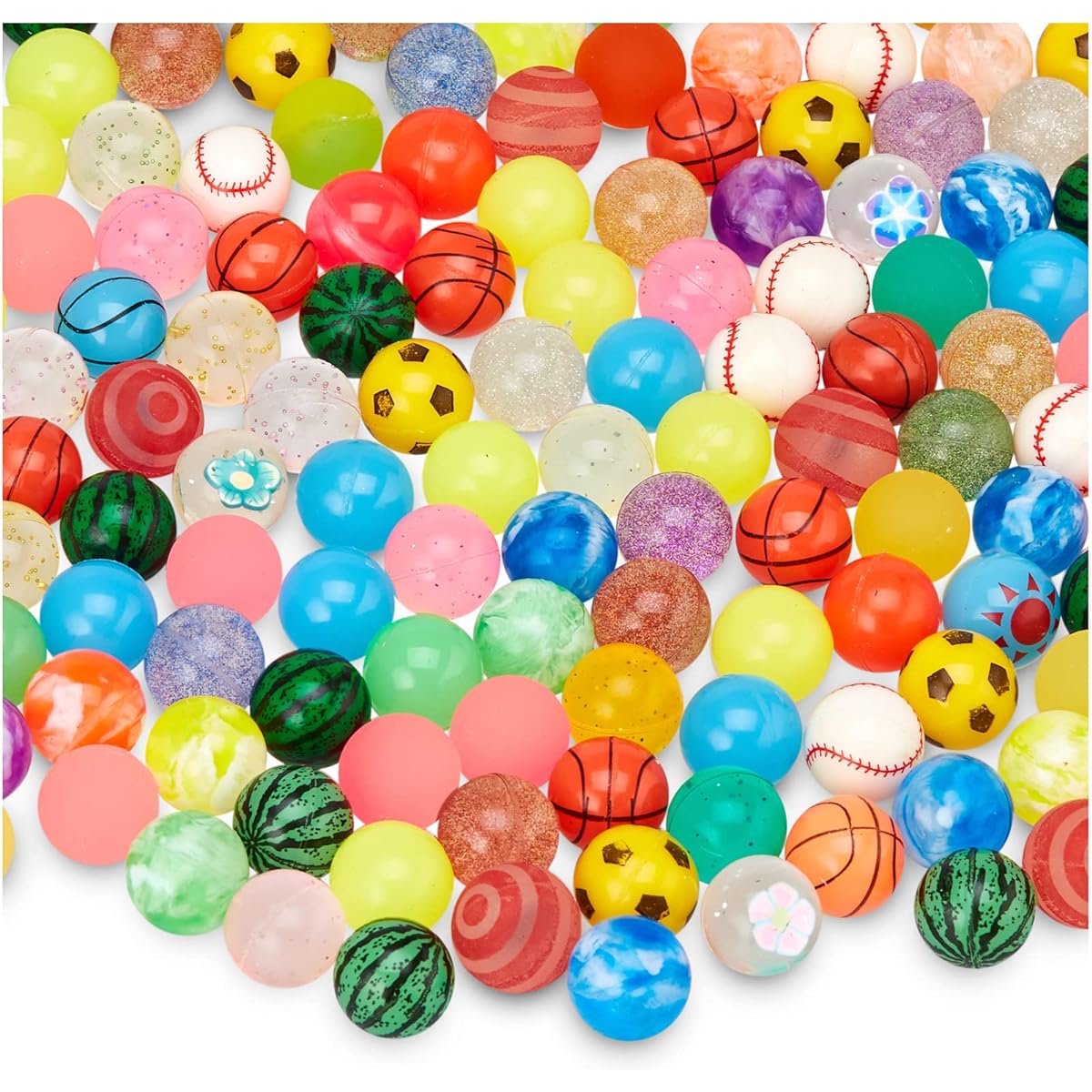 Bouncy Balls Bulk Assorted Designs 1" Rubber High Rebound Balls for Kids Party Favors Carnival Prizes 1" Pack of 150