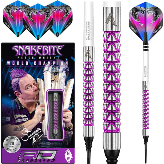 Red Dragon Peter Wright Snakebite Vyper Softip: 20 Gram - Tungsten Steel Darts with Flights and Shafts