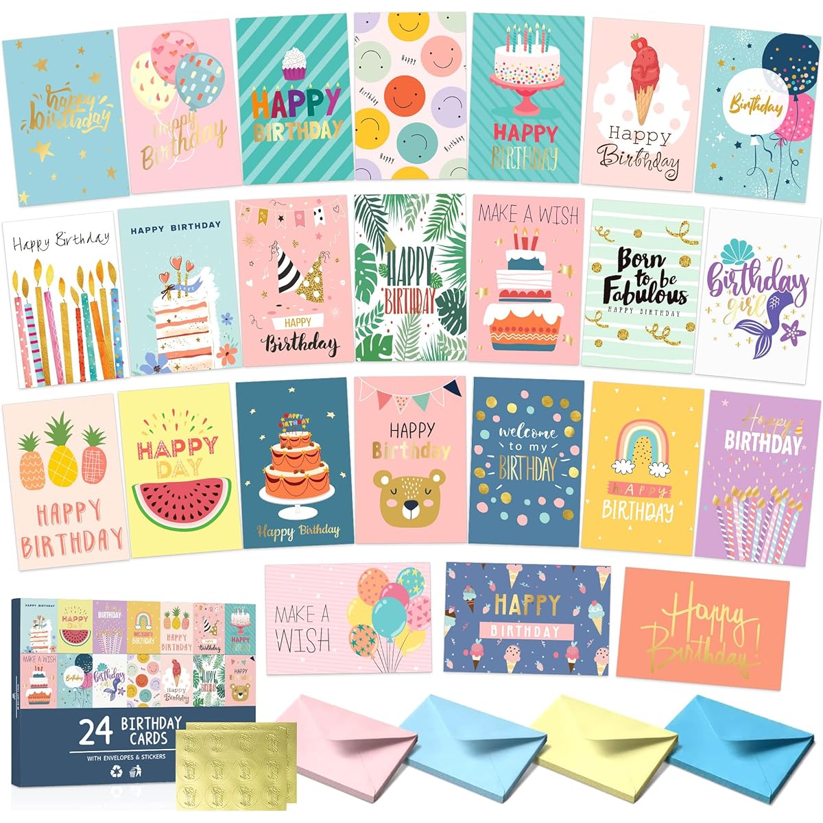 Huimdery Happy Birthday Cards, Set of 24