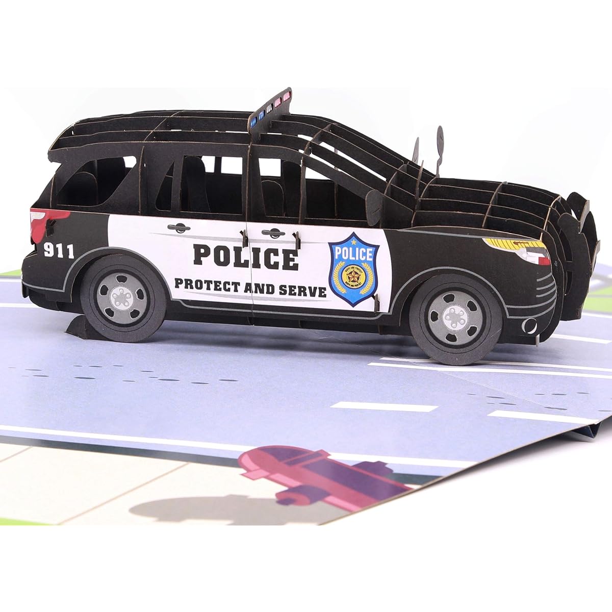 Liif Police Car 3D Greeting Pop Up Father's Day Card Happy Birthday Police Officer Graduation Retirement Celebration Police Officer Gift