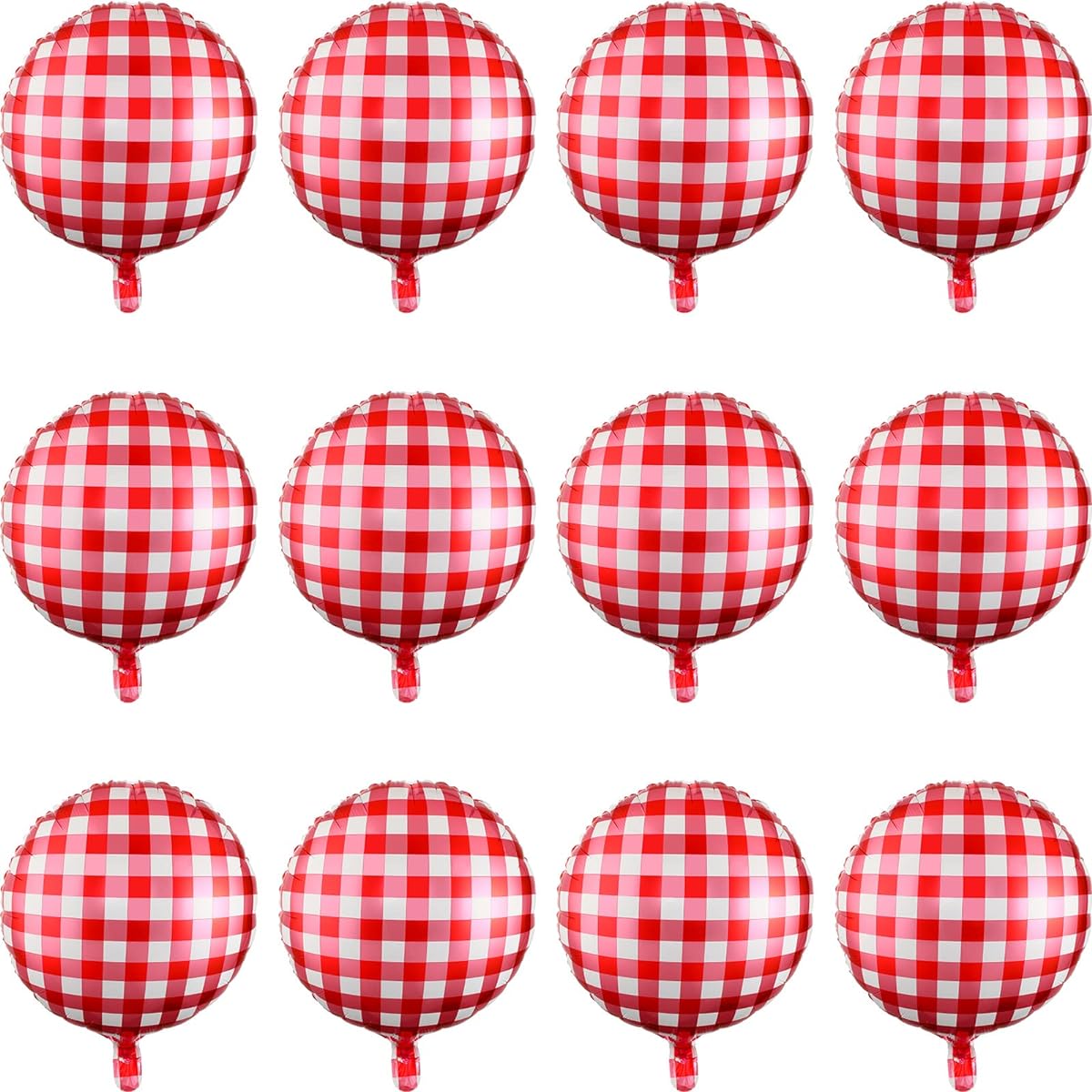 50pcs Red and White Check Balloons Aluminum Foil BBQ Balloons 18 Inch Baby Q Party Decorations Picnic/Birthday/BBQ/Baby Shower Decoration/Ceremony/Holiday Party Supplies