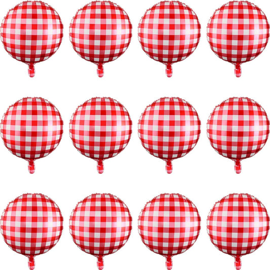 50pcs Red and White Check Balloons Aluminum Foil BBQ Balloons 18 Inch Baby Q Party Decorations Picnic/Birthday/BBQ/Baby Shower Decoration/Ceremony/Holiday Party Supplies