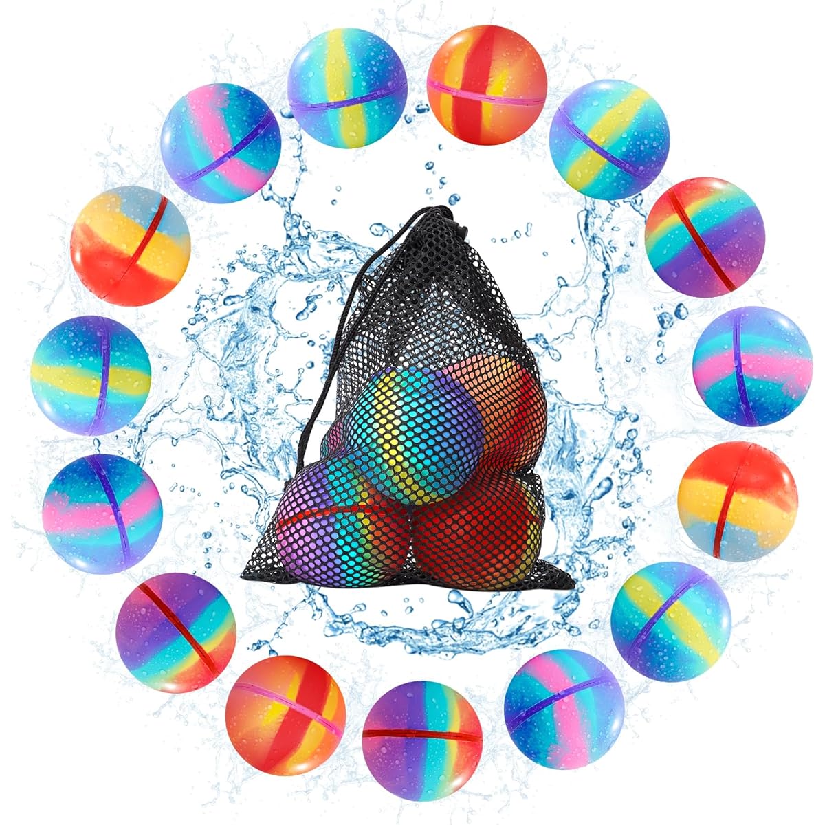 SOPPYCID Reusable Water Bomb Balloons, 15 Pack Magnetic Water Balloons - Self Sealing Splash Balls Water Toys for Kids Outdoor Activities Beach Toys Pool Toys for Boys and Girls