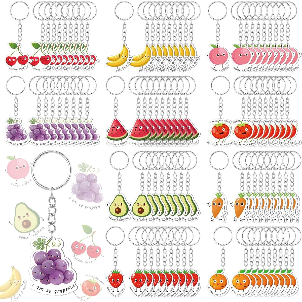 Huquary 100 Pieces Teacher Keychain Acrylic Fruit Keychain Gift Bulk Gift Inspiration Bulk Colleague Appreciation Gift Teacher/Student Appreciation Gift