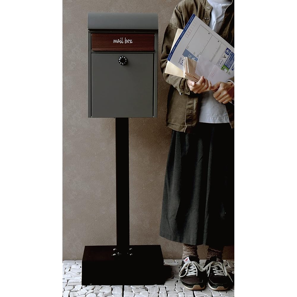 MOJYU Stand Post Gilda Gray SDM-013 Post Mail Box Stylish Mailbox Delivery Box Scandinavian Style with Lock Freestanding Stand High Type Entrance Home Use
