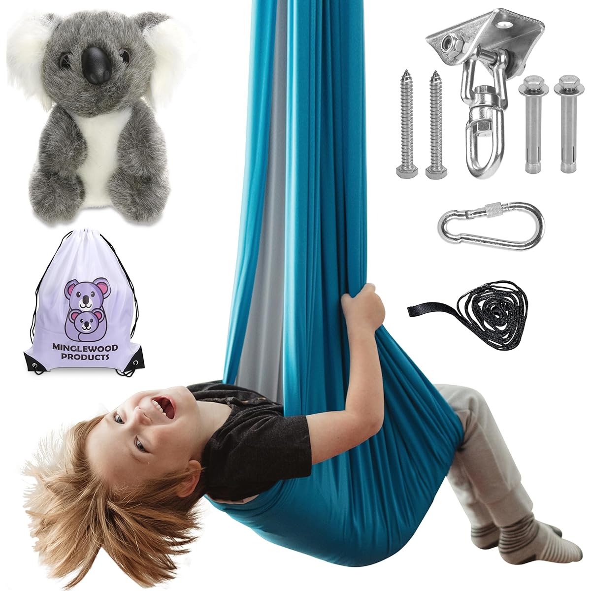 Sensory Swing + 360° Rotating Hanger, Double Layer Indoor + Outdoor Swing, Hanging Pod Chair for Kids, Sensory Disabilities, Autism, ADHD, Anxiety, Therapy Swing, Pod Swing Chair (Blue/Gray)