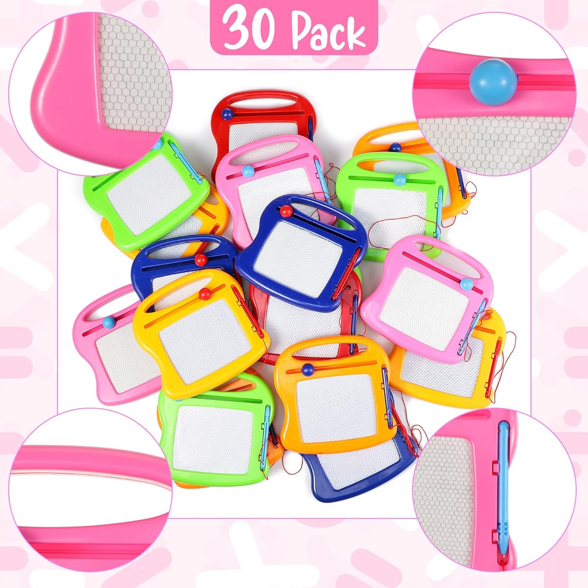 Mini Magnetic Doodle Board 30 Pieces Set 6 Colors Magnetic Erasable Drawing Sketch Pad Portable Writing Tablet Sketch Pad for Educational Learning Toys