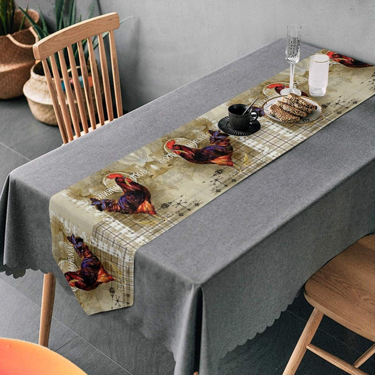FULUHUAPIN Rooster Farmhouse Table Runner 13 x 70 Inch Farmhouse Style Striped Tabletop Party Supplies for Birthday Wedding Bridal Baby Shower Christmas 2030205