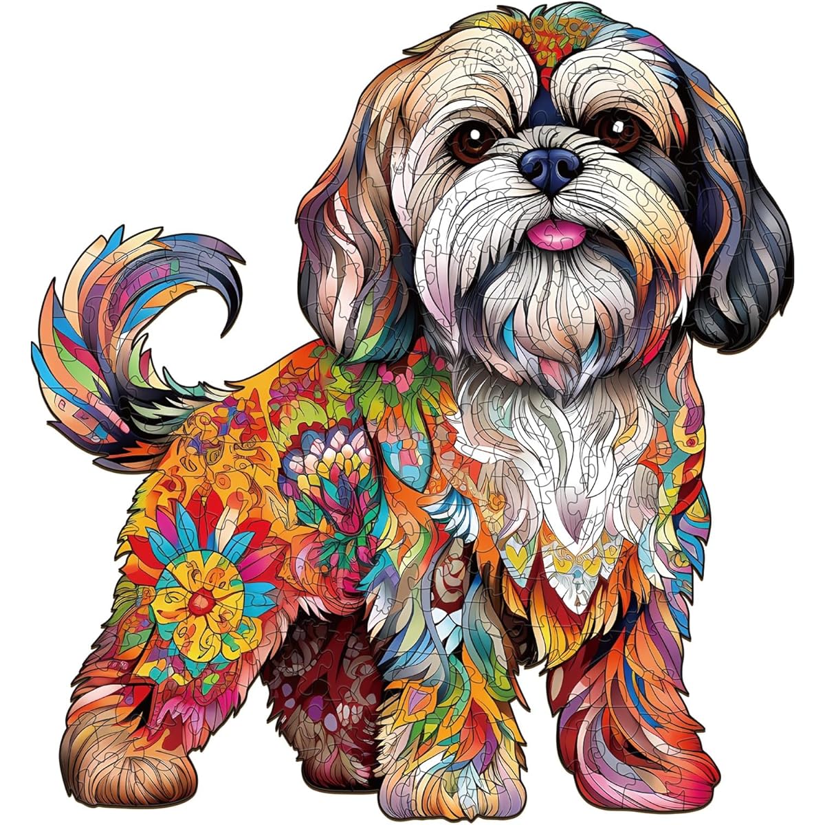 BLUMUZE Wooden Puzzle for Adults Large Size 260 Piece Wooden Jigsaw Puzzle Beautiful Shih Tzu Dog Shape Jigsaw Puzzle for Adults Wooden Puzzle - 31.6 * 34cm - 12.4 * 13.8inch