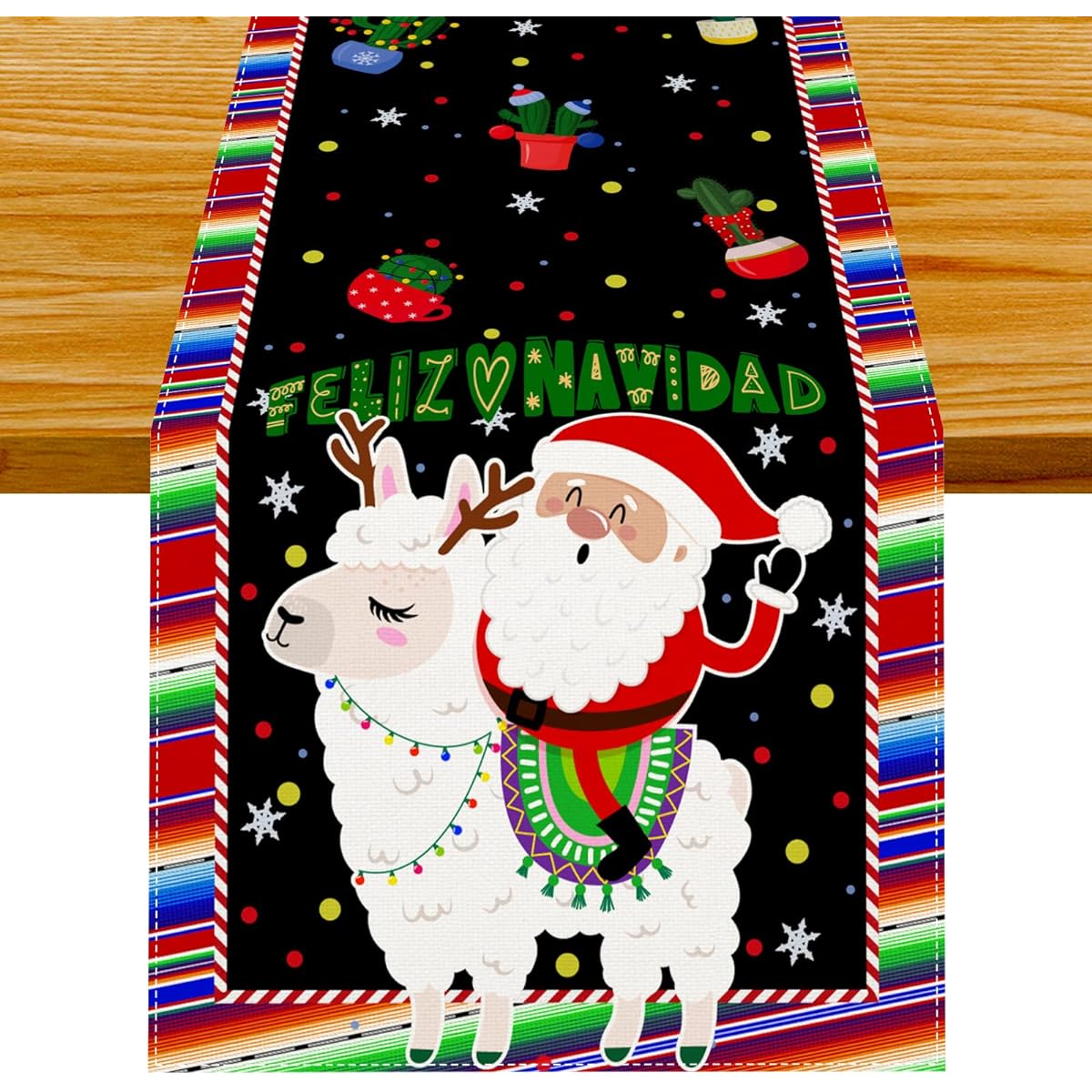 FARMNALL Linen Mexican Christmas Table Runner Feliz Navidad Decoration Mexican Christmas Christmas Winter Holiday Home Kitchen Table Decoration 13x72 Inch