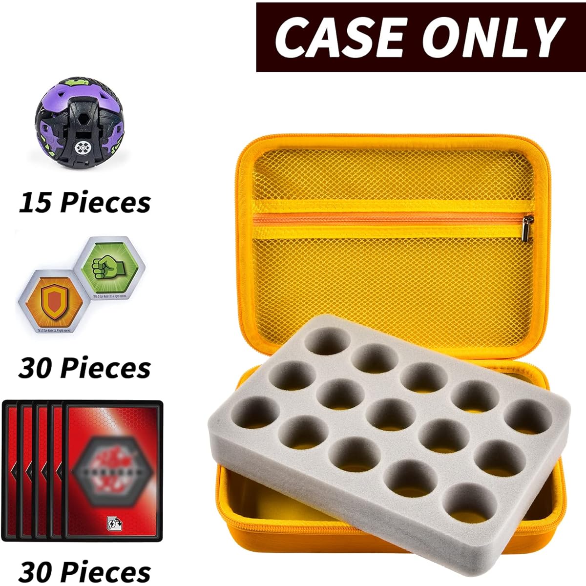 Toy Organizer Storage Case for Bakugan Figures BakuCores Armored Alliance Geogan Rising Battle Action Figures (Yellow + Grey Foam Inside)