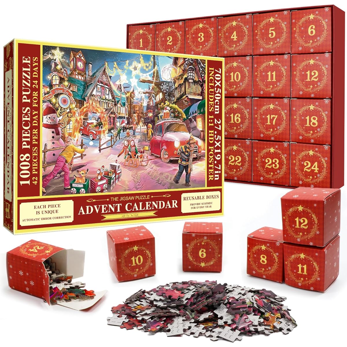 Pukamam Advent Calendar 2023 Jigsaw Puzzle 1008 Piece Puzzle 24 Days Christmas Countdown Calendar for Kids/Adults