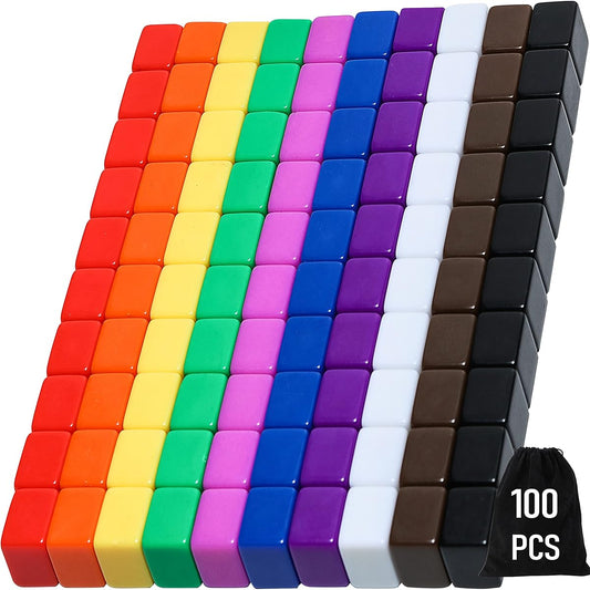 100pcs 16mm Blank Dice Cubes Colored Bulk Dice Cubes Assorted Colors DIY Dice for Board Game with Storage Bag for Board Game Mathematics Farkle Professor