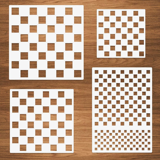 Chess Board Stencils 4 Pieces Checkerboard Stencils Square Stencils Assorted Sizes Reusable Mylar Plastic Templates for Wooden Pillow Painting Wall Scrapbooking Card Making DIY Crafts