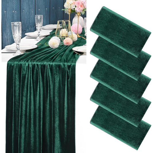5 Pieces Velvet Table Runner 20x120 Inch Cotton Table Runner Emerald Velvet Fabric Table Overlay Table Decoration Wedding Banquet Birthday Party Holiday Event Supplies (Green)