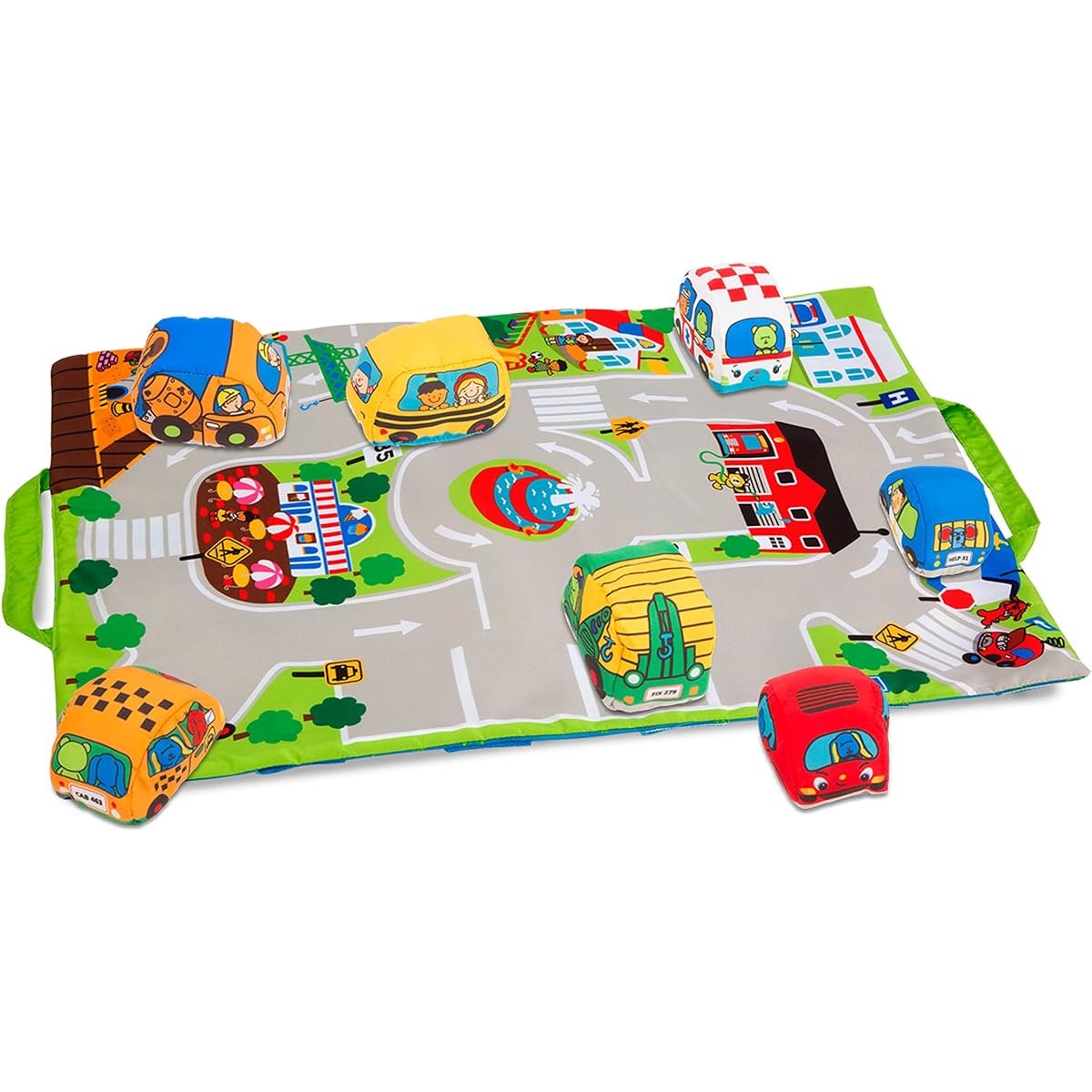 Melissa & Doug take-along Town Play Mat (19.25 x 14.25 inches) with 9 Soft Vehicles