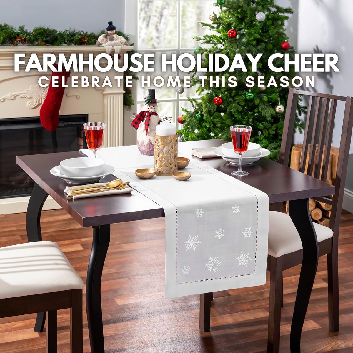 Brio Trends Snowflake Embroidered White Christmas Table Runner - Christmas Decorations, Rustic Farmhouse Holiday Decor, Perfect for Winter Wonderland Table Decorations - White (14" x 108")