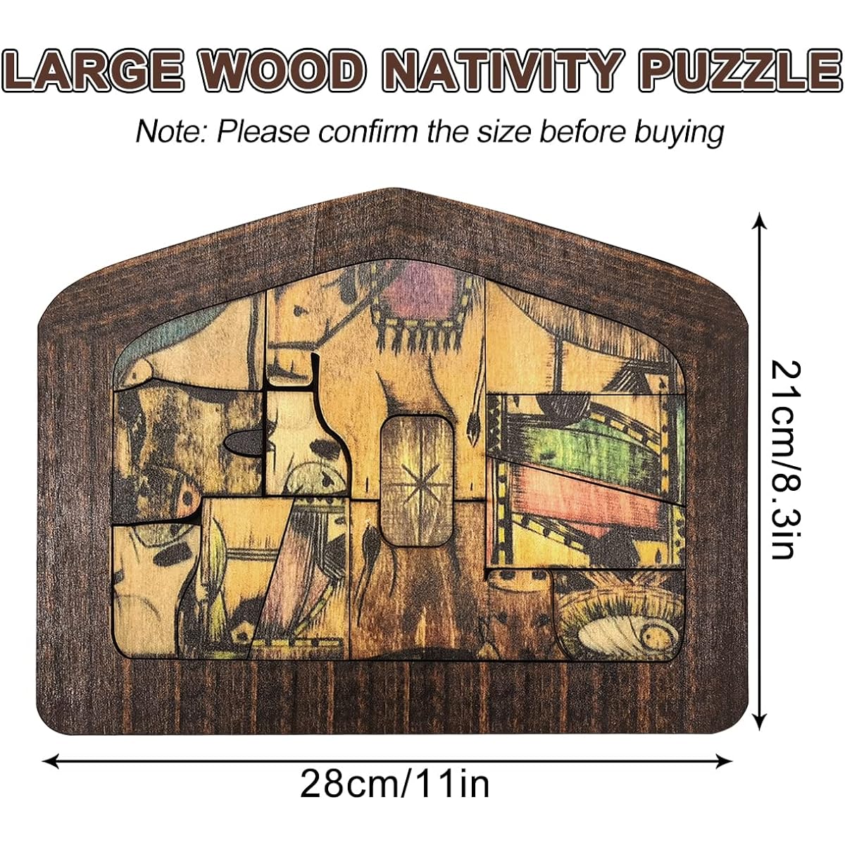 Large Wooden Jesus Puzzle Statue Nativity Puzzle Wood Burnt Design Nativity Set Home Education Wooden Puzzle Birthday Gift for Kids and Adults, Christmas Indoor