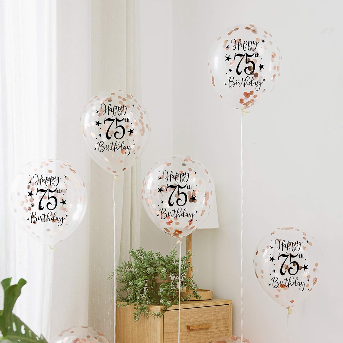 Rose Gold 75 Years Old Confetti Latex Balloons for Women Happy 75th Birthday Party Balloons with Confetti 12 Inch Pack of 16