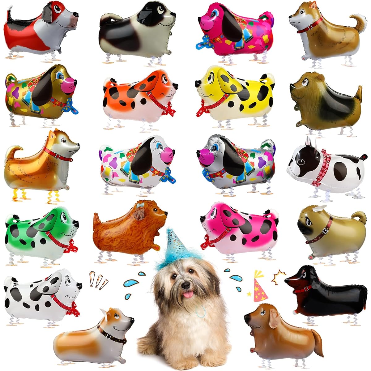 Skylety 20pcs Walking Animal Balloons, Pet Dog Balloons, Air Walker Balloons, Cute Puppy Animal Party Balloons for Kids Baby Shower/Birthday/Animal Theme Party Favors Decoration