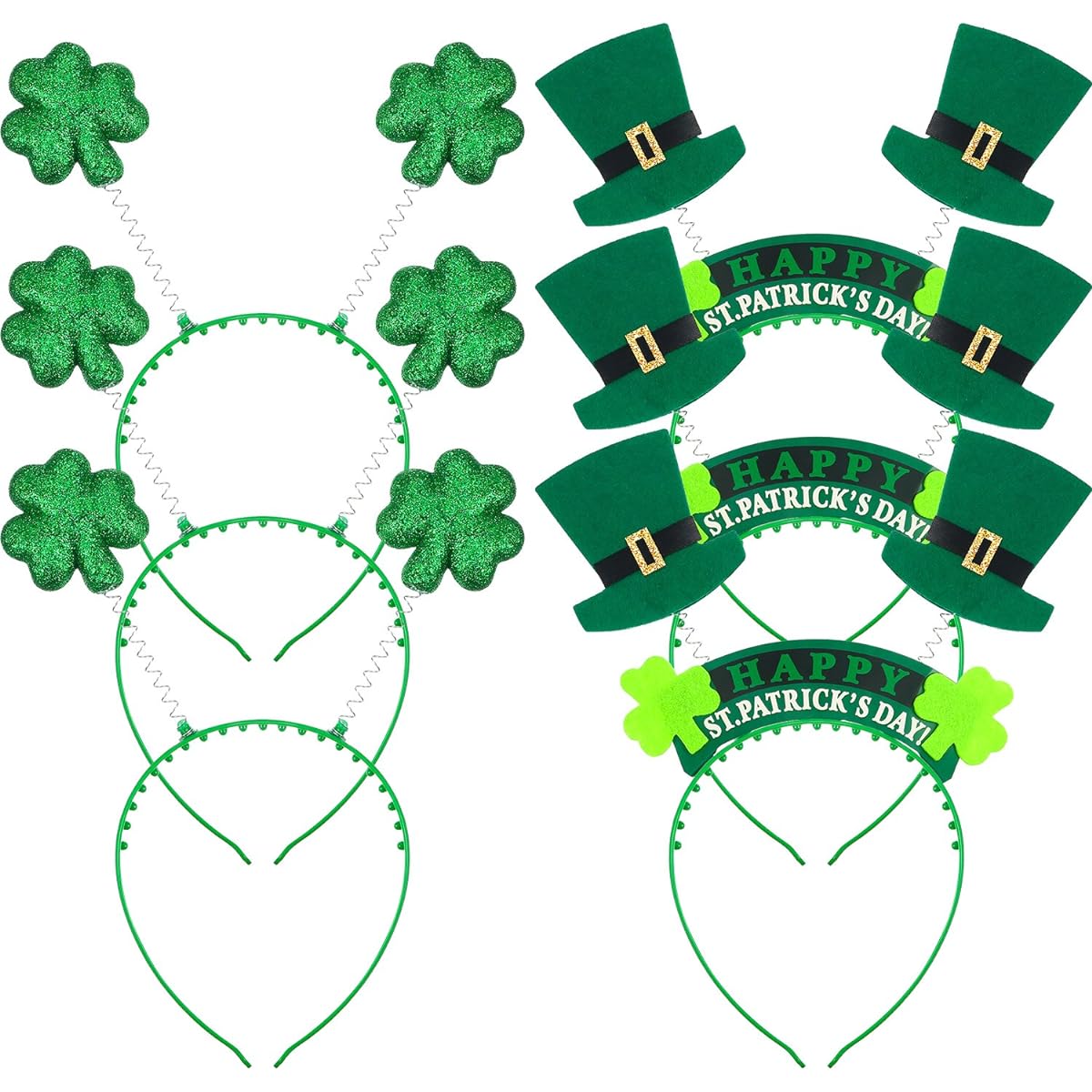 Hestya 6 Pieces Irish St. Patrick's Day Green Shamrock Headband Fabric Shamrock Head Bopper Hat Spring Festival Party Headwear