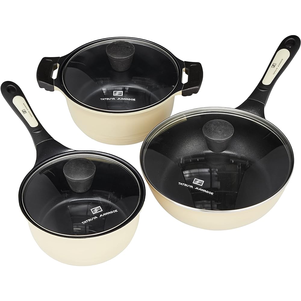 Yokoyama Tatsuya Kawagoe 9-piece kitchen tool set TKC-5005S White Two-handed pot 20cm, one-handed pot 18cm