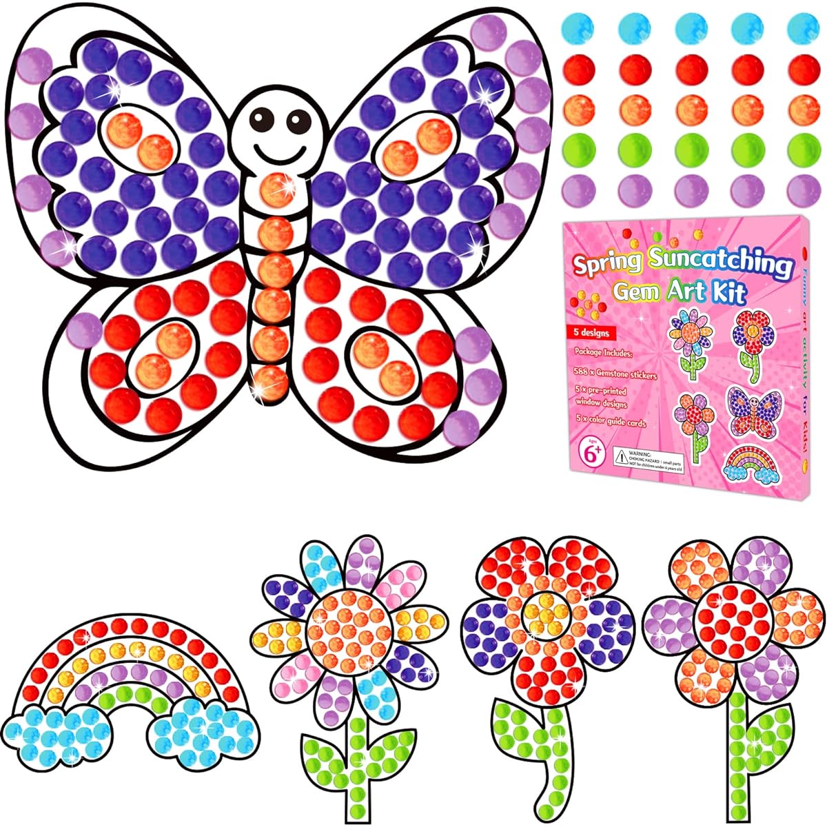 Spring Flowers Arts & Crafts Sungemar Art Craft Suncatcher Kit for Kids Teenagers Kids Age 6-8 DIY Diamond Painting Kit for Girls Age 4 5 10 12