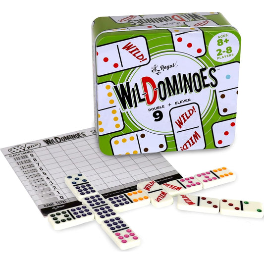 Regal Games - Wild Spinner Dominoes - Fits Spinners and Double 9 Dominoes - Fun Family Friendly Domino Game - Score Pad and Rules Sheet Included - Perfect for 2-8 Players - Ages 8+