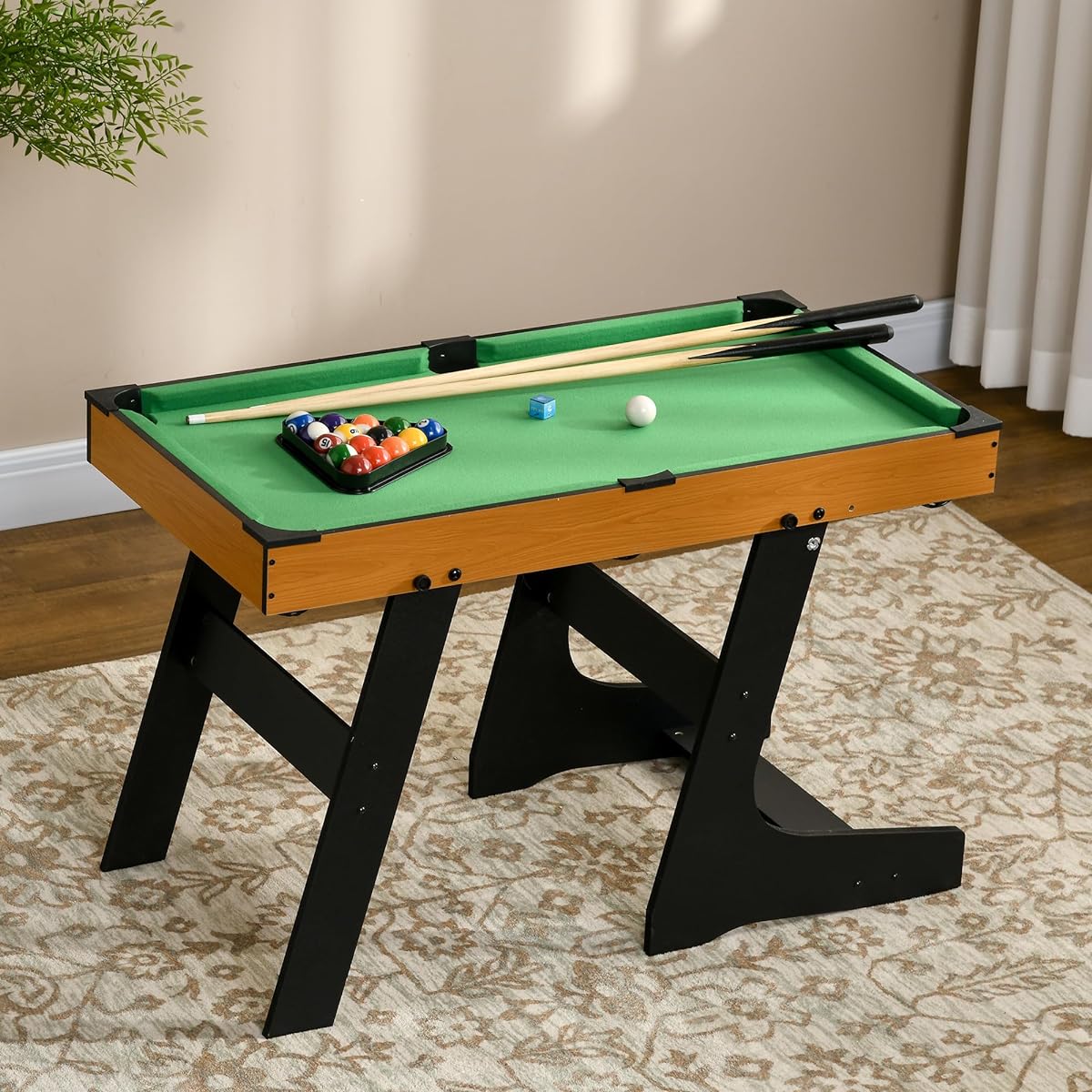 Soozier 38" Folding Billiards Tabletop Game Pool Table Set Fun for the Whole Family Easy Folds for Storage Balls, Cue, Chalk, Brush for Game Room Man Cave