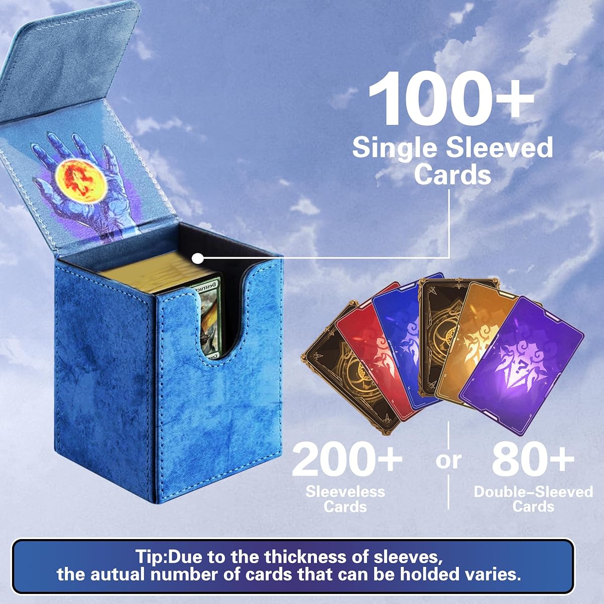 PROMAXIBINDER MTG Card Deck Box, Fits 100+ Single Sleeved Cards, Storage for TCG/MTG Clad, PU Leather, Strong Magenet (Blue)