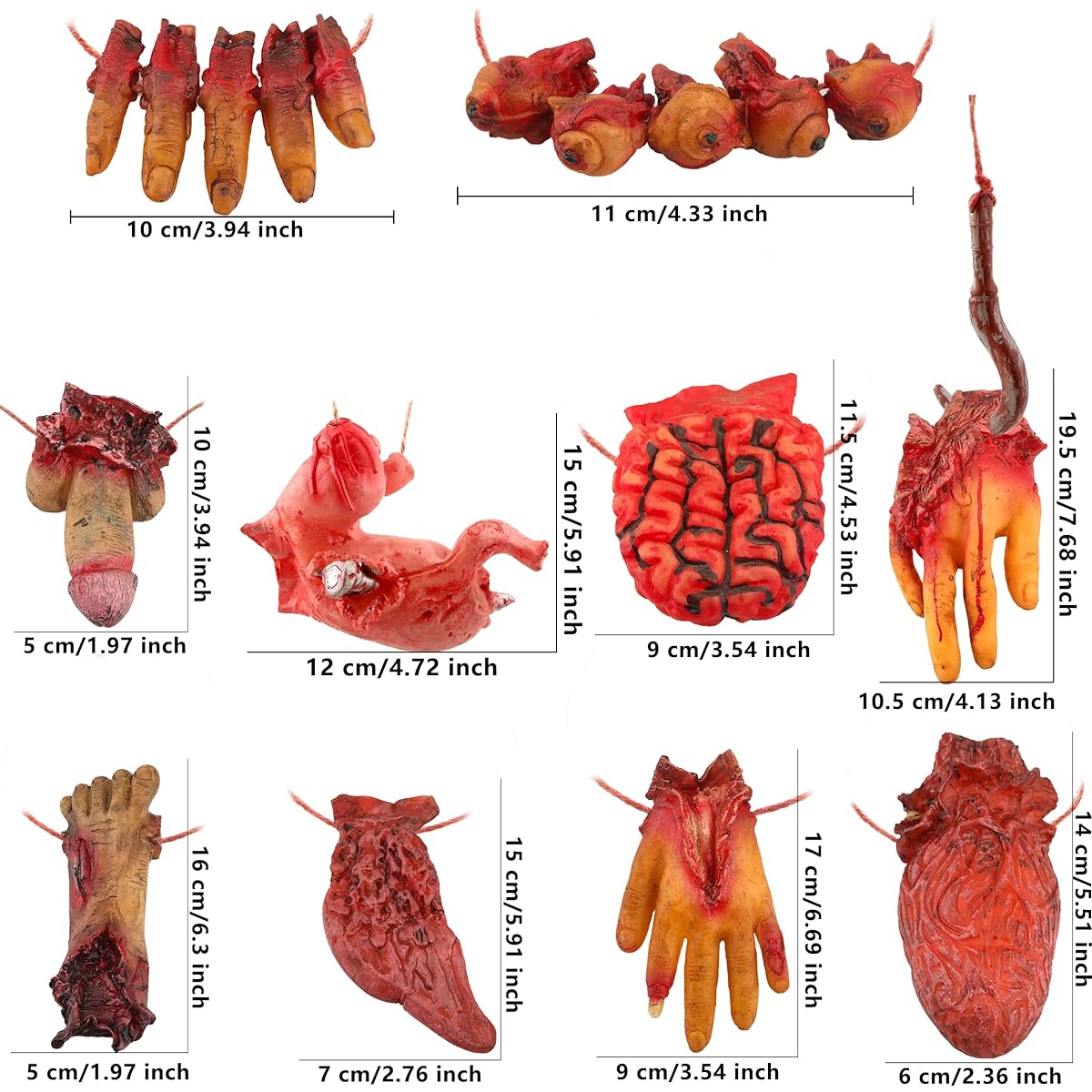 Cotiny 10 Pieces Halloween Hanging Body Parts Severed Hand Broken Bloody Props Halloween Party Prank Props Haunted House Ornaments