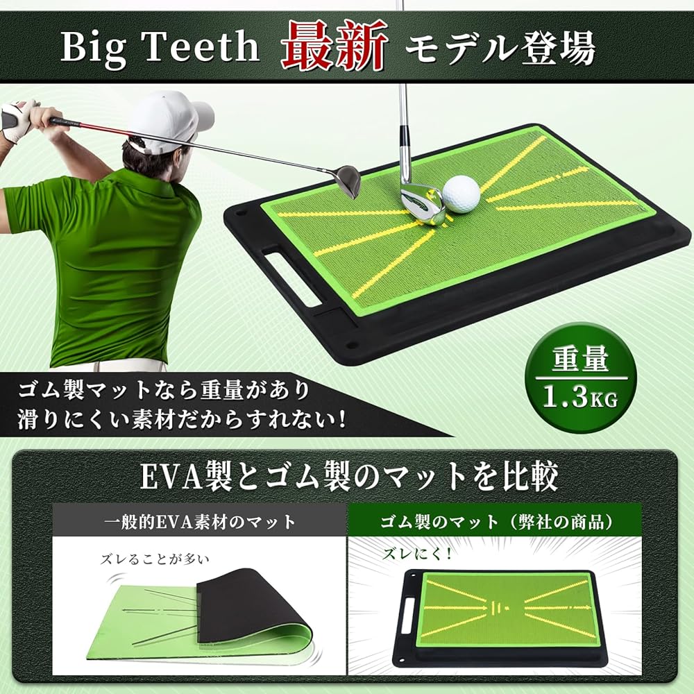 Big Teeth Authentic Golf Mat, Track Tracking, Shot Mat, Golf Practice, Practice Equipment, Swing Modification, Practice Swing Practice, Easy to Carry