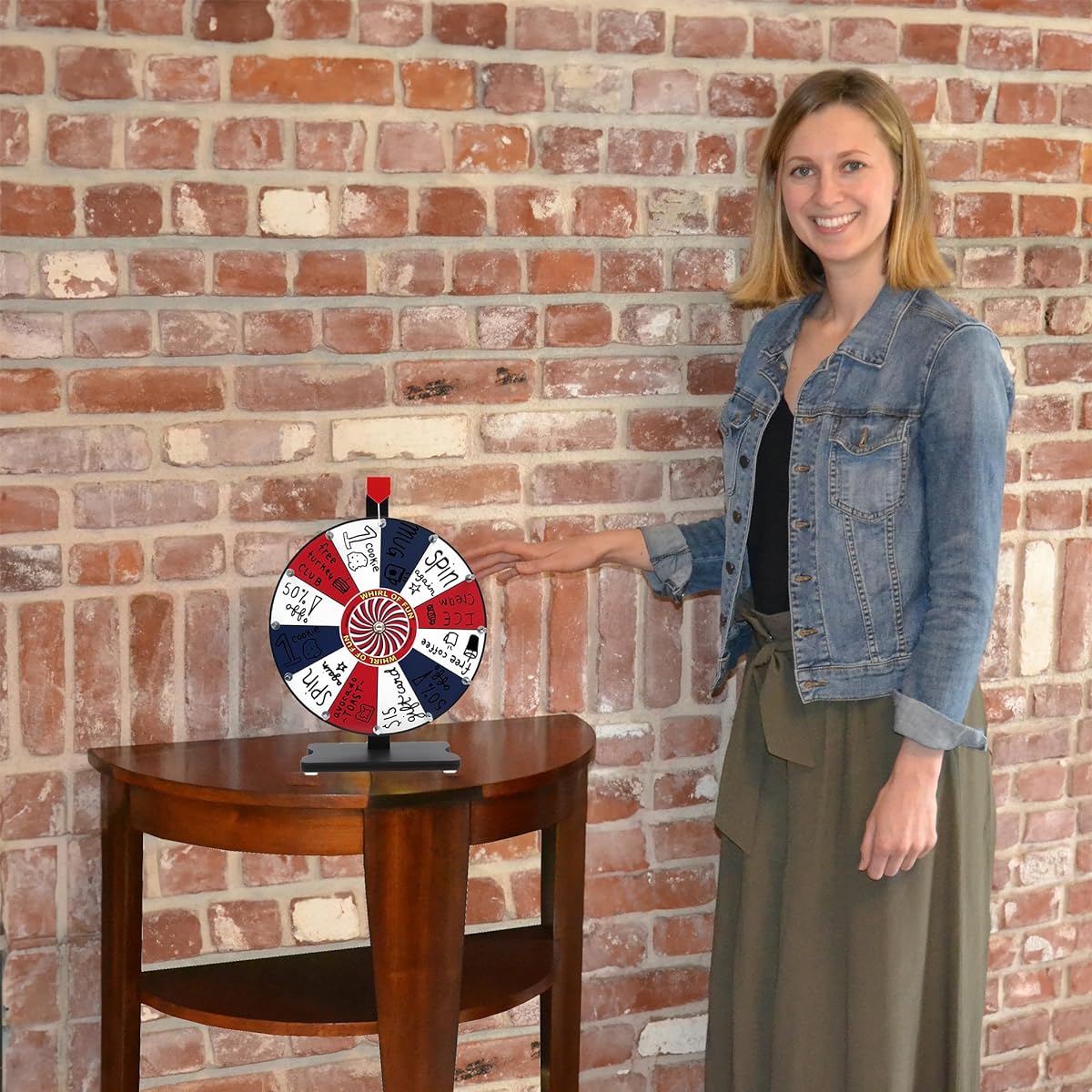Whirl of Fun 12" Prize Wheel - Spinning Wheel with Stand, 10 Colors, Slots, Customizable, Erasable Dry Erase Surface, Summer Fruit Colors, Includes Portable Tool, Made in the USA