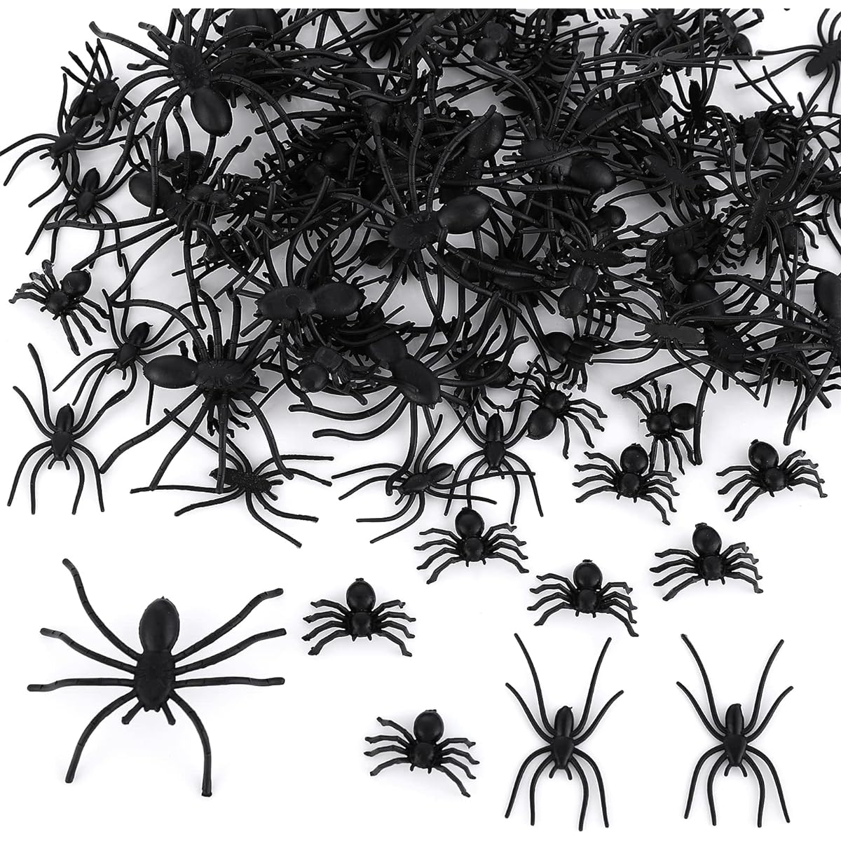 ABEILLO 3 Sizes 120 Pieces Halloween Plastic Spiders, Fake Plastic Spiders, Realistic Spiders for Halloween Prank Props Decoration
